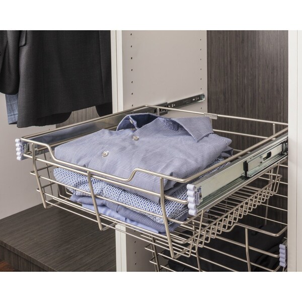 Satin Nickel Closet Pullout Basket With Slides 16Dx29Wx11H